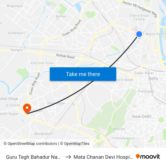 Guru Tegh Bahadur Nagar to Mata Chanan Devi Hospital map