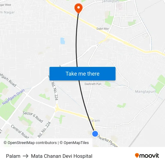 Palam to Mata Chanan Devi Hospital map