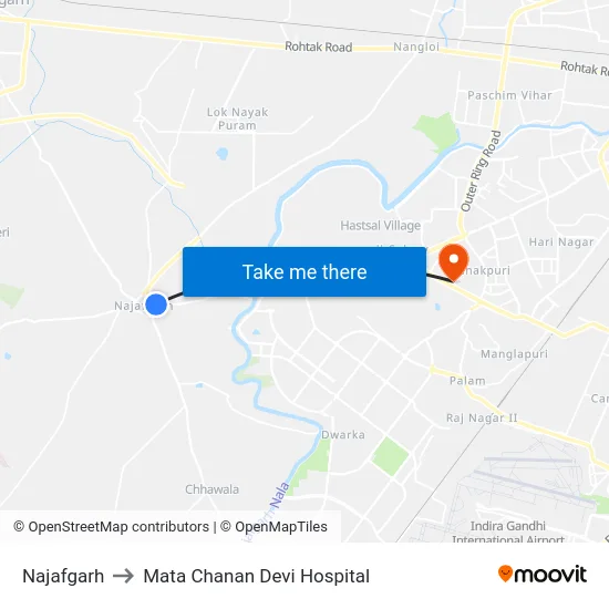 Najafgarh to Mata Chanan Devi Hospital map