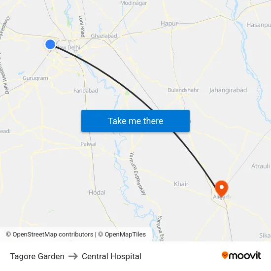 Tagore Garden to Central Hospital map