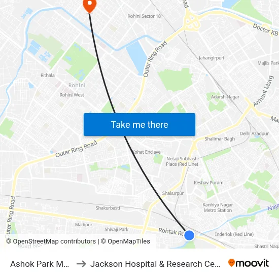 Ashok Park Main to Jackson Hospital & Research Centre map