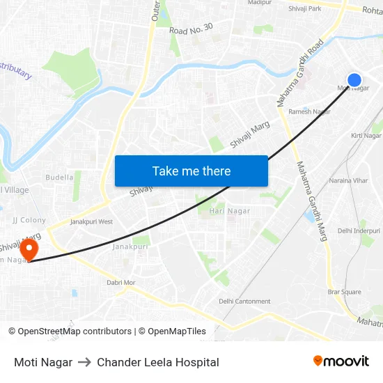 Moti Nagar to Chander Leela Hospital map