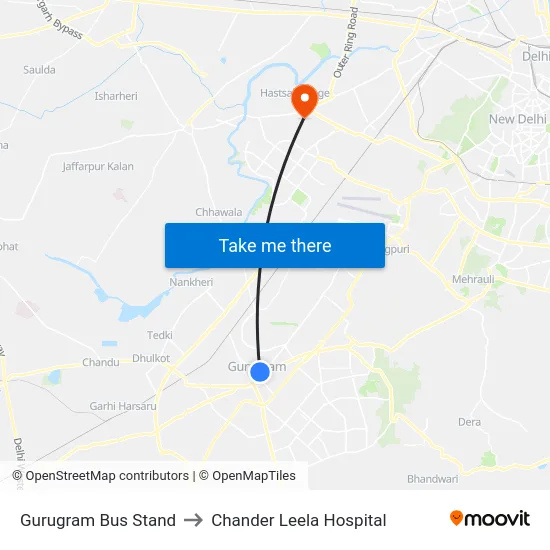 Gurugram Bus Stand to Chander Leela Hospital map