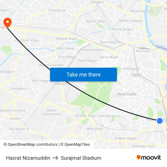 Hazrat Nizamuddin to Surajmal Stadium map