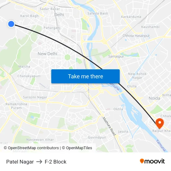 Patel Nagar to F-2 Block map