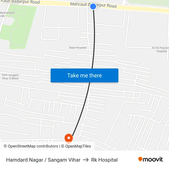 Hamdard Nagar / Sangam Vihar to Rk Hospital map