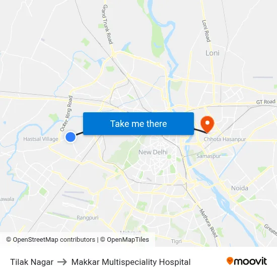 Tilak Nagar to Makkar Multispeciality Hospital map