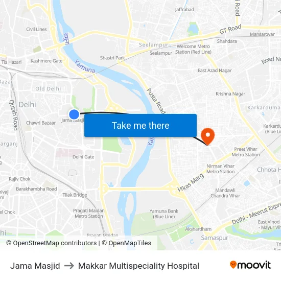 Jama Masjid to Makkar Multispeciality Hospital map
