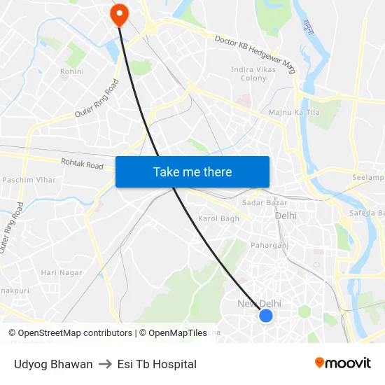Udyog Bhawan to Esi Tb Hospital map