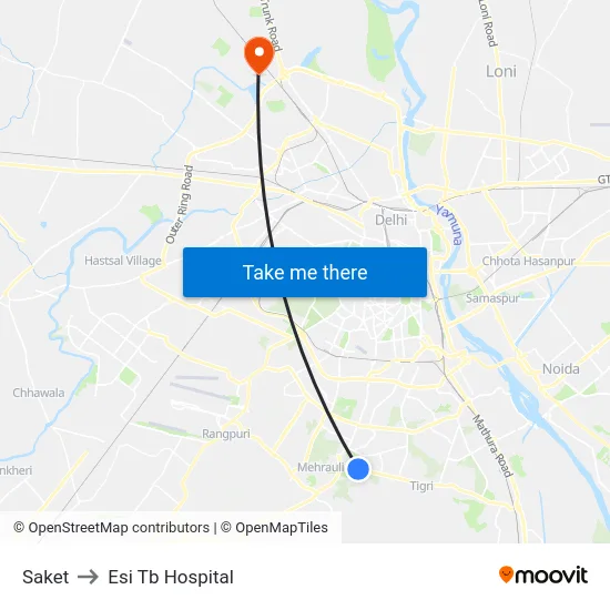 Saket to Esi Tb Hospital map