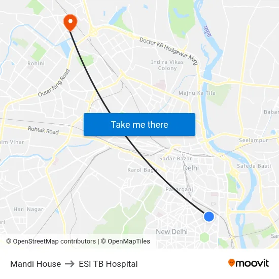 Mandi House to ESI TB Hospital map