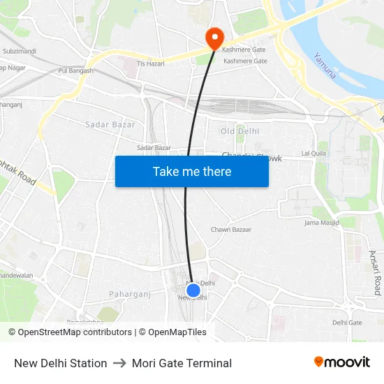 New Delhi Station to Mori Gate Terminal map