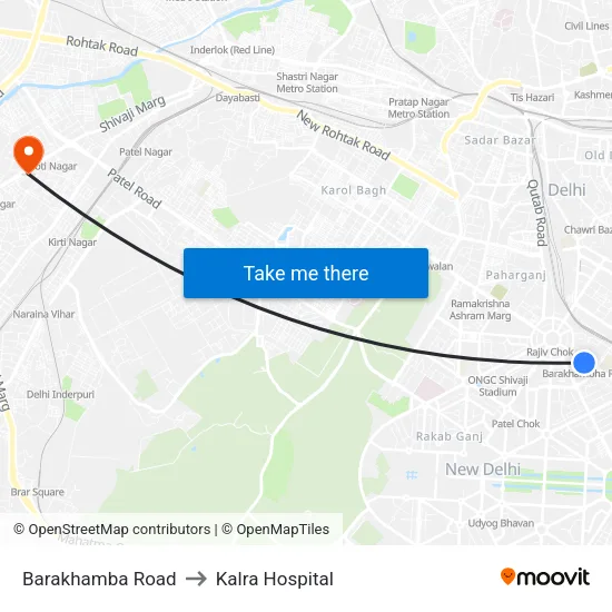 Barakhamba Road to Kalra Hospital map
