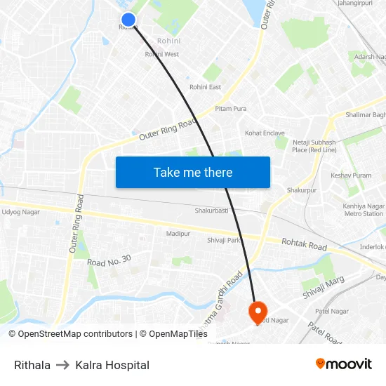 Rithala to Kalra Hospital map
