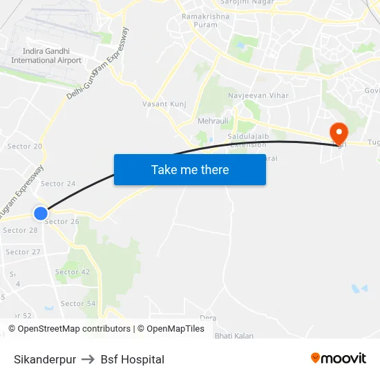 Sikanderpur to Bsf Hospital map