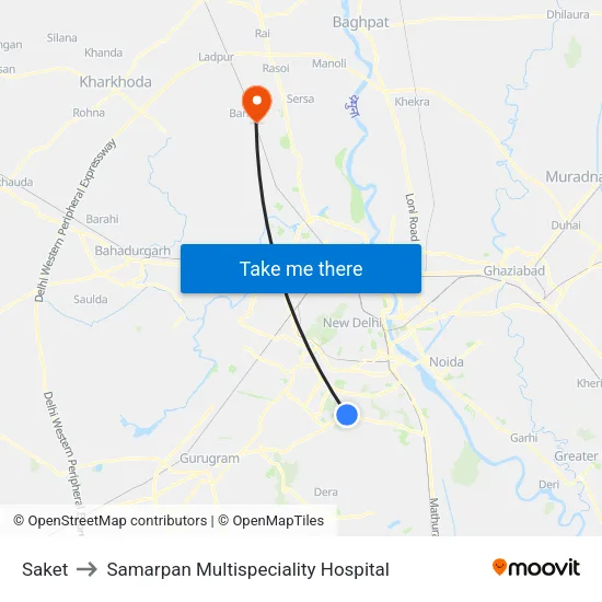 Saket to Samarpan Multispeciality Hospital map