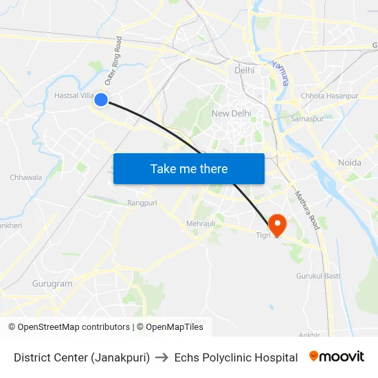 District Center (Janakpuri) to Echs Polyclinic Hospital map