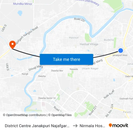 District Center (Janakpuri) to Nirmala Hospital map