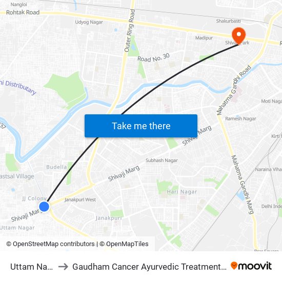 Uttam Nagar (T) to Gaudham Cancer Ayurvedic Treatment & Research Center map