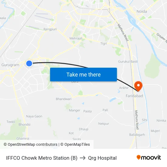 IFFCO Chowk Metro Station (B) to Qrg Hospital map