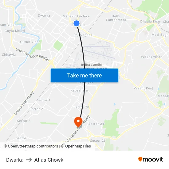 Dwarka to Atlas Chowk map