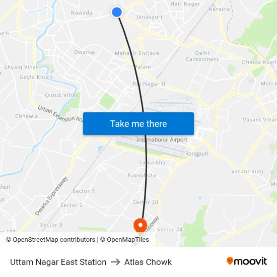 Uttam Nagar East Station to Atlas Chowk map