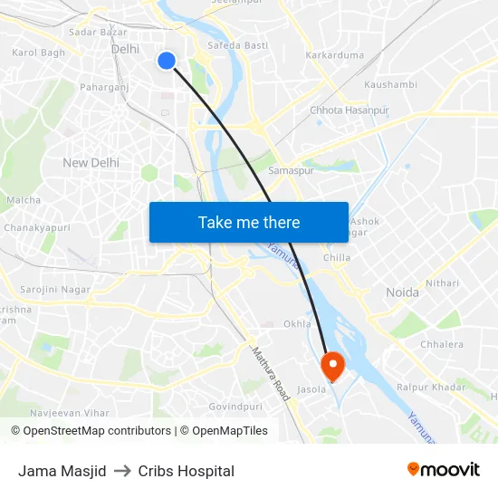 Jama Masjid to Cribs Hospital map