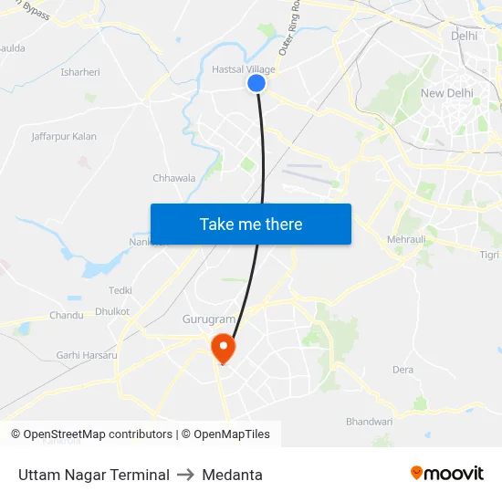 Uttam Nagar Terminal to Medanta map