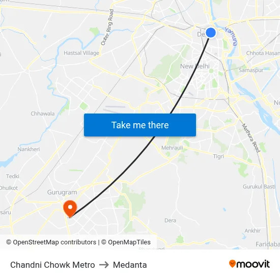Chandni Chowk Metro to Medanta map