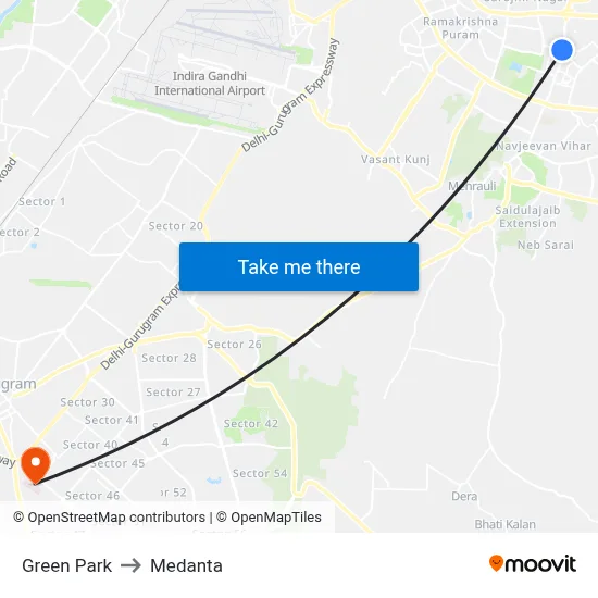 Green Park to Medanta map
