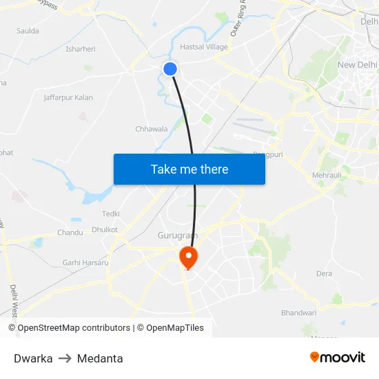 Dwarka to Medanta map