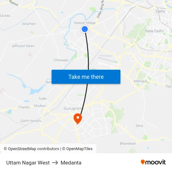 Uttam Nagar West to Medanta map