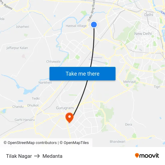 Tilak Nagar to Medanta map