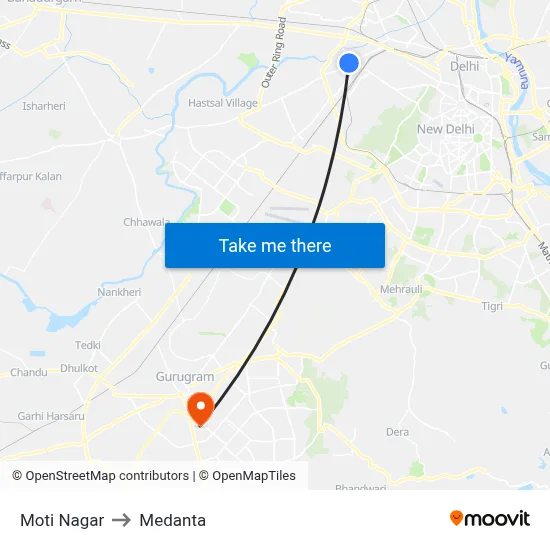 Moti Nagar to Medanta map