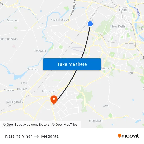 Naraina Vihar to Medanta map