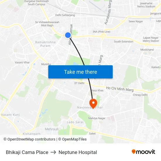 Bhikaji Cama Place to Neptune Hospital map