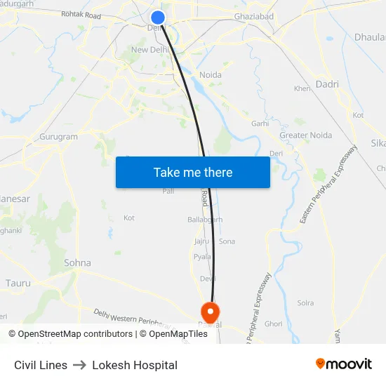 Civil Lines to Lokesh Hospital map