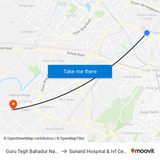 Guru Tegh Bahadur Nagar to Sunand Hospital & Ivf Centre map