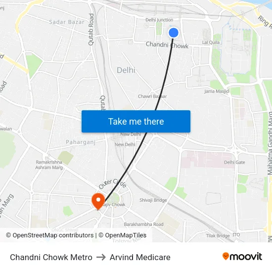 Chandni Chowk Metro to Arvind Medicare map