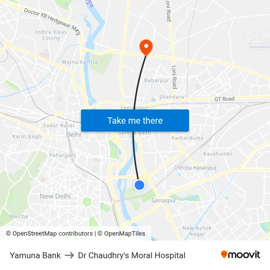 Yamuna Bank to Dr Chaudhry's Moral Hospital map