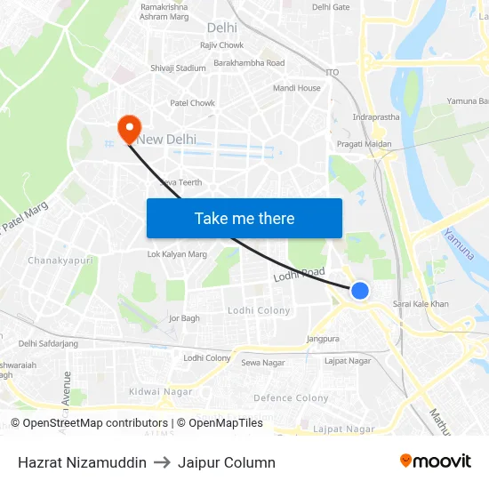 Hazrat Nizamuddin to Jaipur Column map