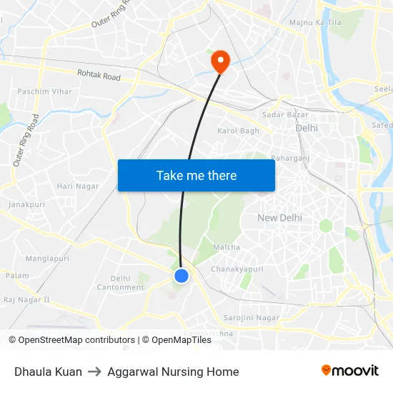 Dhaula Kuan to Aggarwal Nursing Home map
