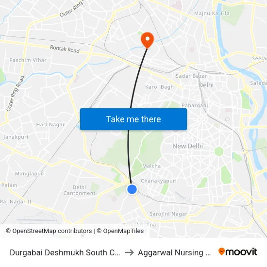Durgabai Deshmukh South Campus to Aggarwal Nursing Home map