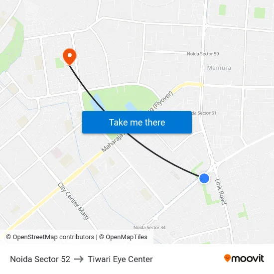 Noida Sector 52 to Tiwari Eye Center map