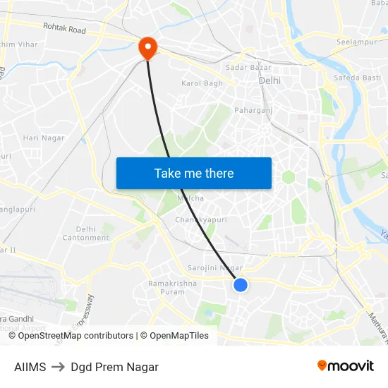 AIIMS to Dgd Prem Nagar map