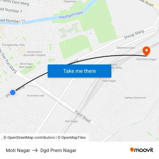 Moti Nagar to Dgd Prem Nagar map