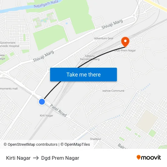 Kirti Nagar to Dgd Prem Nagar map