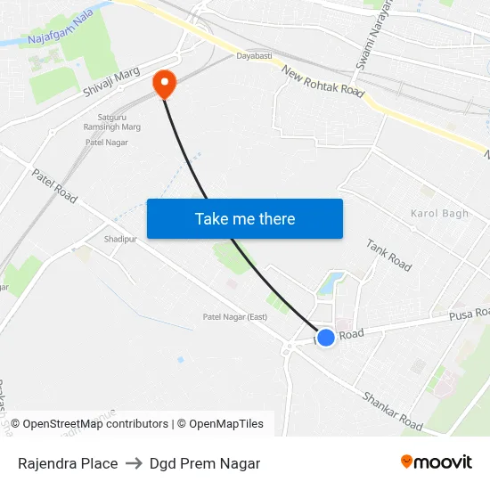 Rajendra Place to Dgd Prem Nagar map