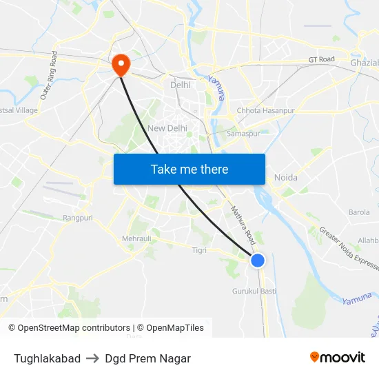 Tughlakabad to Dgd Prem Nagar map