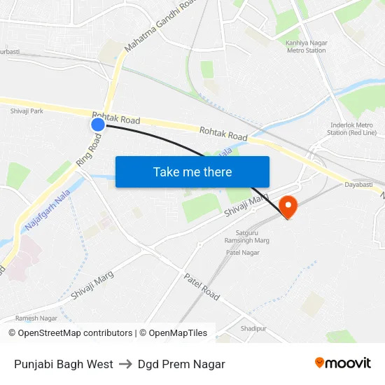 Punjabi Bagh West to Dgd Prem Nagar map